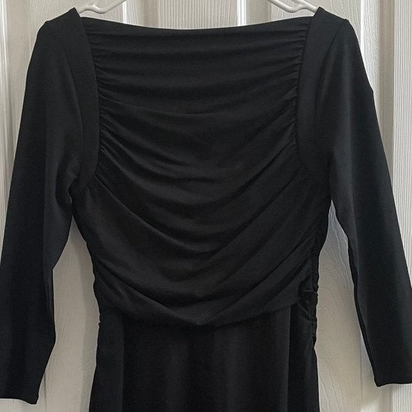 NWOT ANN TAYLOR BLACK DRESS SZ 6 RUCHED WAIST 3/4 SLEEVES - Picture 5 of 5